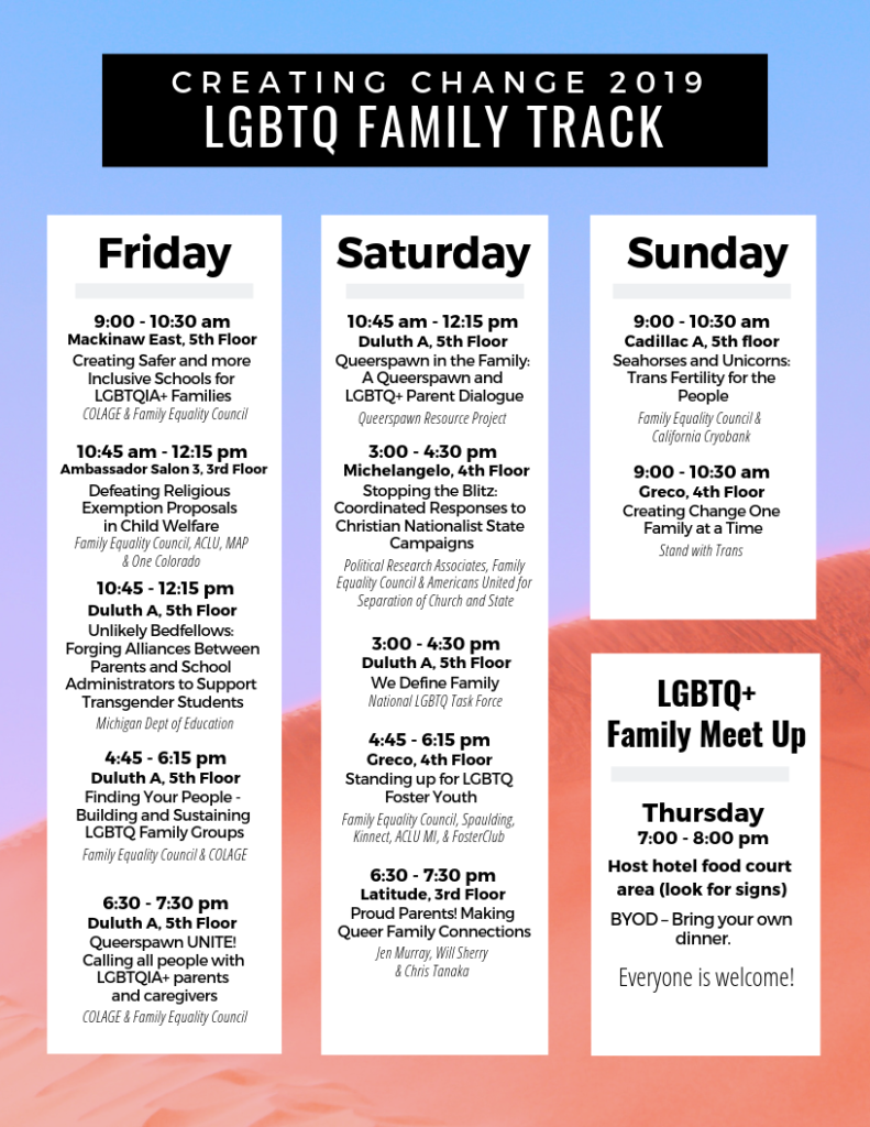 Creating Change Family Track Schedule