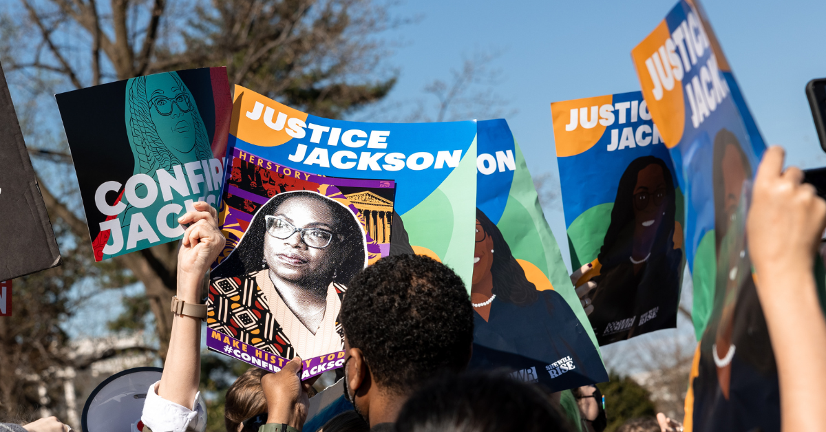 Signs that read, "Justice Jackson"