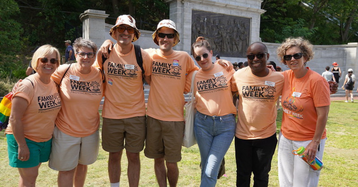 Family Equality staff in orange shirts at Family Week